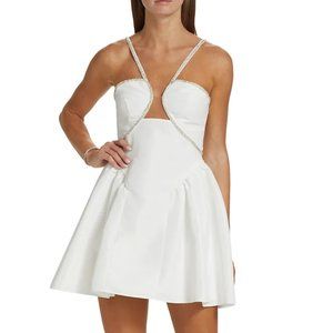 Self-Portrait Embellished Taffeta Flared Minidress White Size 6